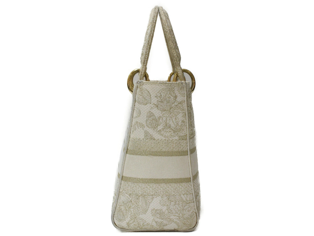 Dior White D Lite Toile de Bag Gold Embroidery Jouy Shoulder Lady 2way